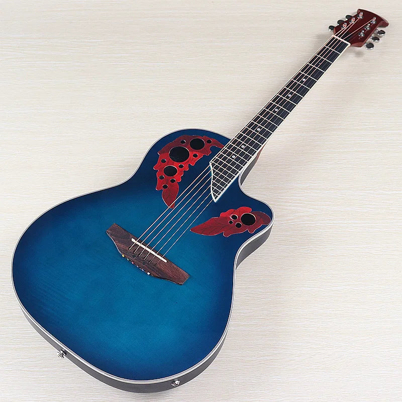 Ovation Model 41 Inch Round Back Electric Acoustic Guitar Cutaway Design 6 Strings Folk Style With Pick Up