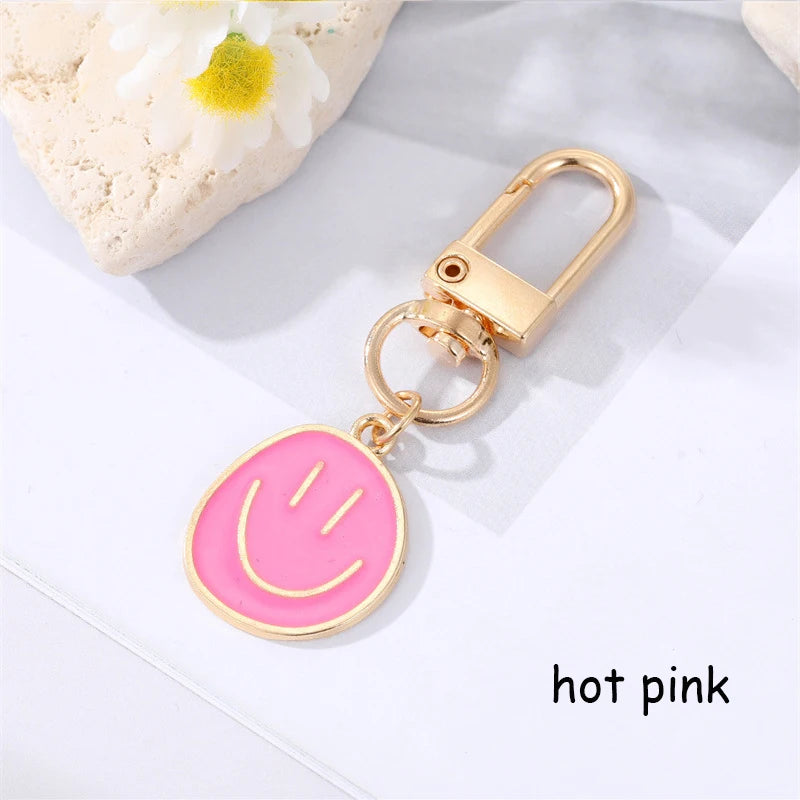 Lovely Smile Face Keychain Cute White Purple Yellow Pink Blue Black Enamel Metal Key Ring Bag Accessories For Women Ladies