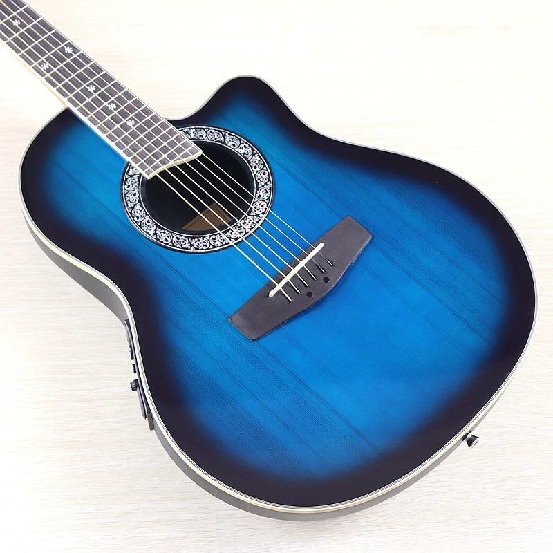 Ovation Model 41 Inch Round Back Electric Acoustic Guitar Cutaway Design 6 Strings Folk Style With Pick Up