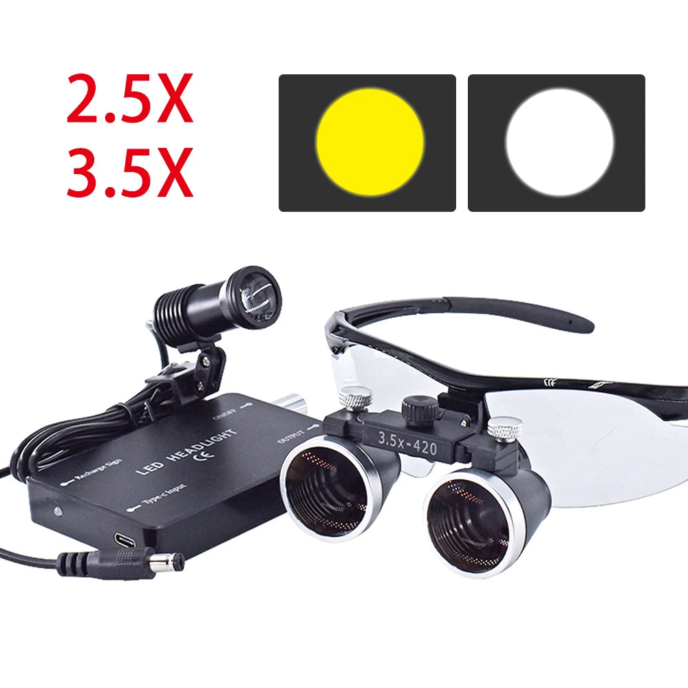 Dental Loupes Dental Magnifier Dental Lab Medical Loupes Magnification Binocular 2.5/3.5x Headlight Headlamp 3W/5W Seperately