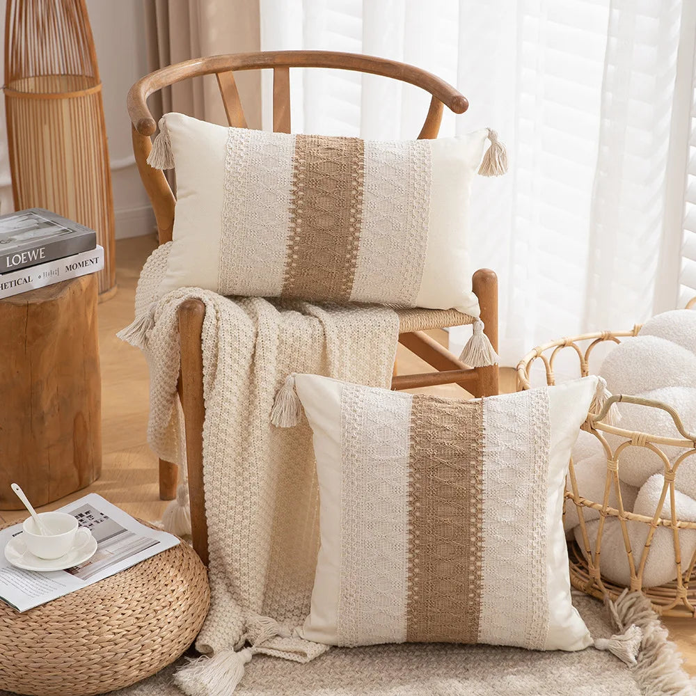 30x50/45x45cm Bohemian Linen Embroidered Fringed Throw Pillow Cover Waist Light Luxury Cushion Cover Pillowcase Home Decor