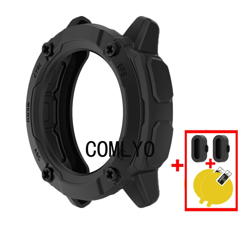 For Garmin Instinct 2X Solar Sports Tactical Case Smart watch Soft TPU Half Cover Protective Bumper Screen Protector Dust Plug