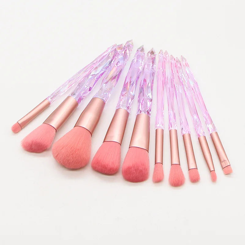 Makeup Brush Set 10Pcs Crystal Eyebrow Shadow Lip Pencil Blush Cosmetic Brushes Transparent Diamond Handle Novice Beauty Tools