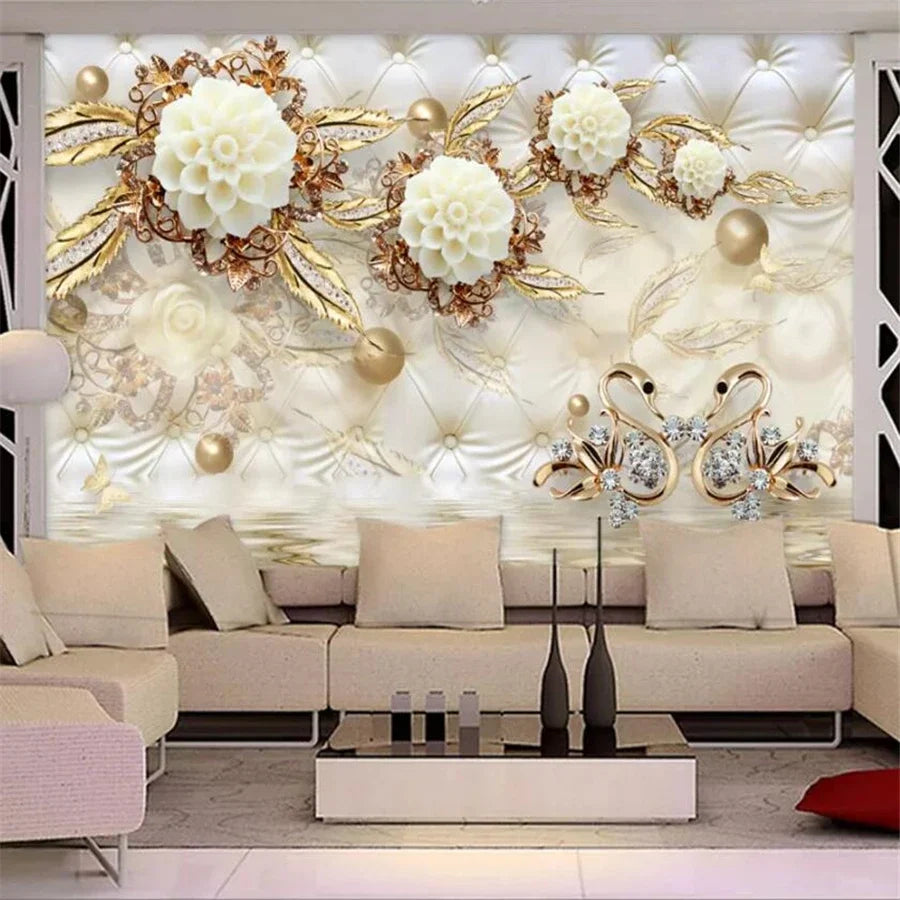 wellyu Custom 3D wallpaper luxury black dahlia soft bag jewelry обои TV background wall living room bedroom moisture wallpaper