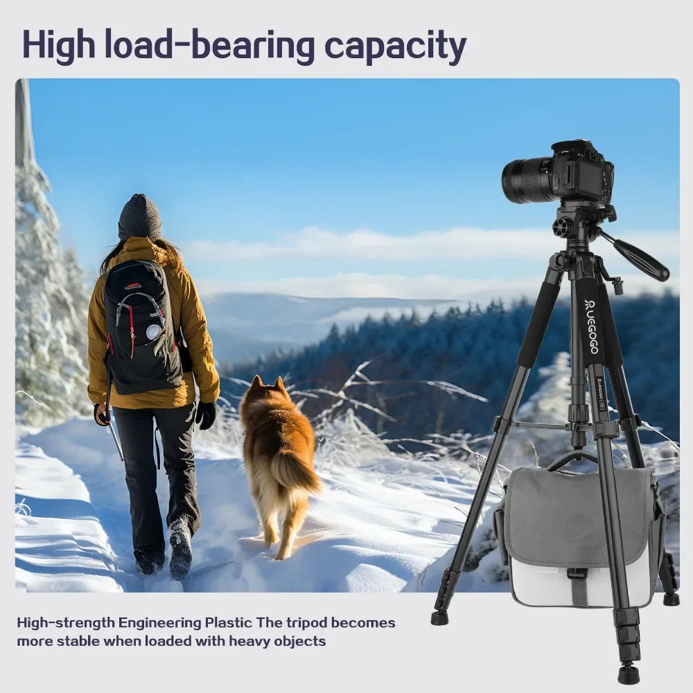 Q188 187cm/73in Tall Tripod Stand for Professional Camera Spotlight Telescope Binoculars 360° Rotatable Phone Holder for Video
