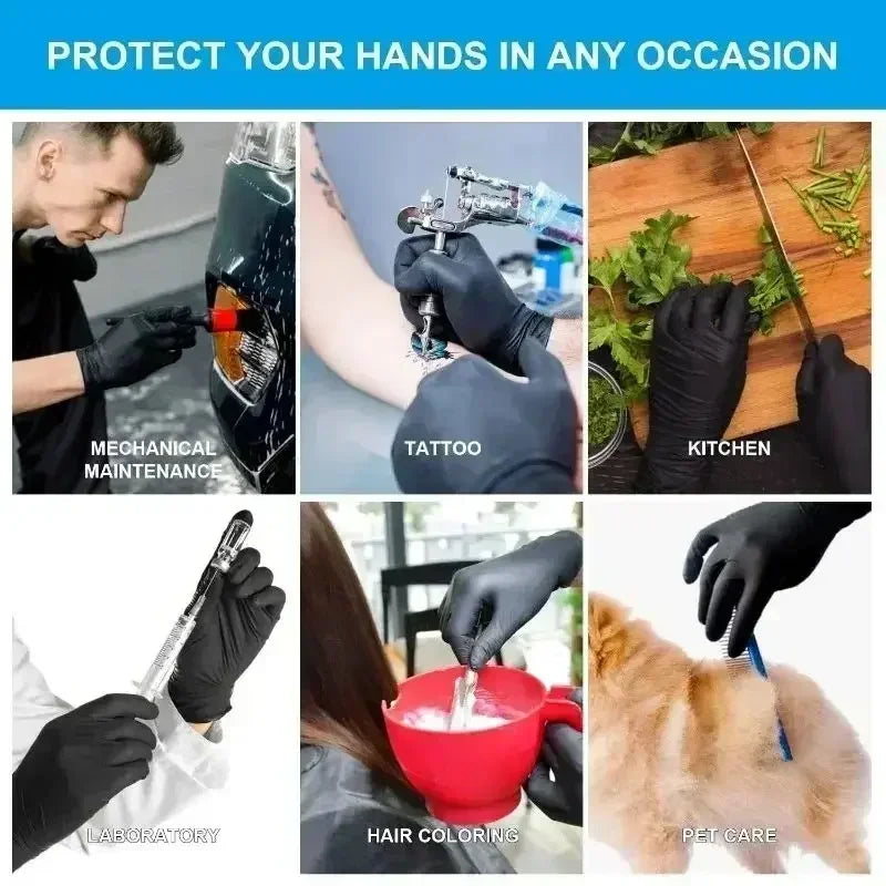 10-100pcs Gloves Disposible Latex Free Black Nitrile PVC Gloves Housework Cleaning Car Industry Gardening Pet Care Cooking Tools