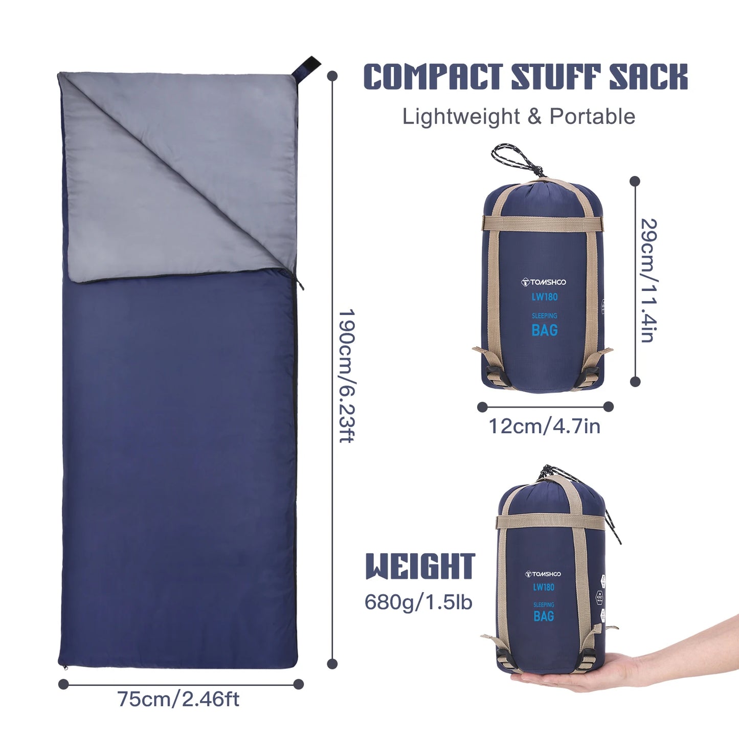 Tomshoo Ultralight Sleeping Bag for Adults 3 Season Outdoor Envelope Sleeping Bag for Camping Backpacking Travel Hiking Supplies