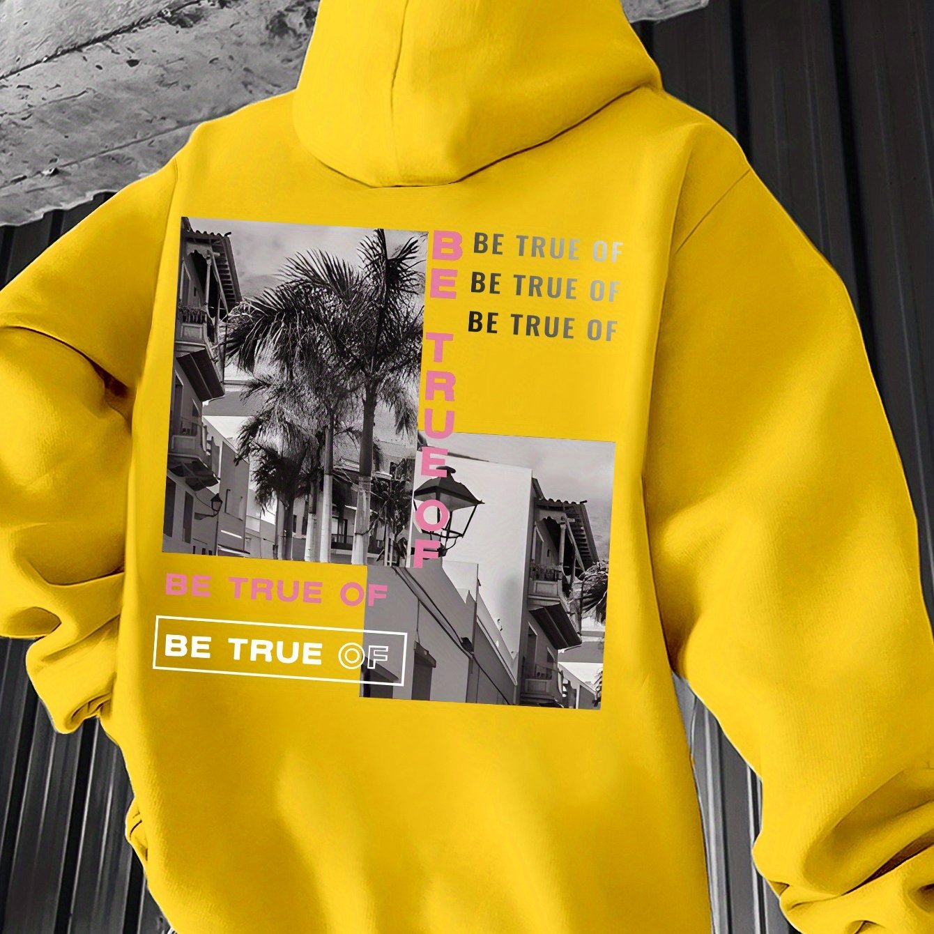 [Trending] Men's Casual Hoodie with Geometric Print - Stretchy Polyester Blend, Machine Washable, Kangaroo Pocket | Perfect for Spring & Fall