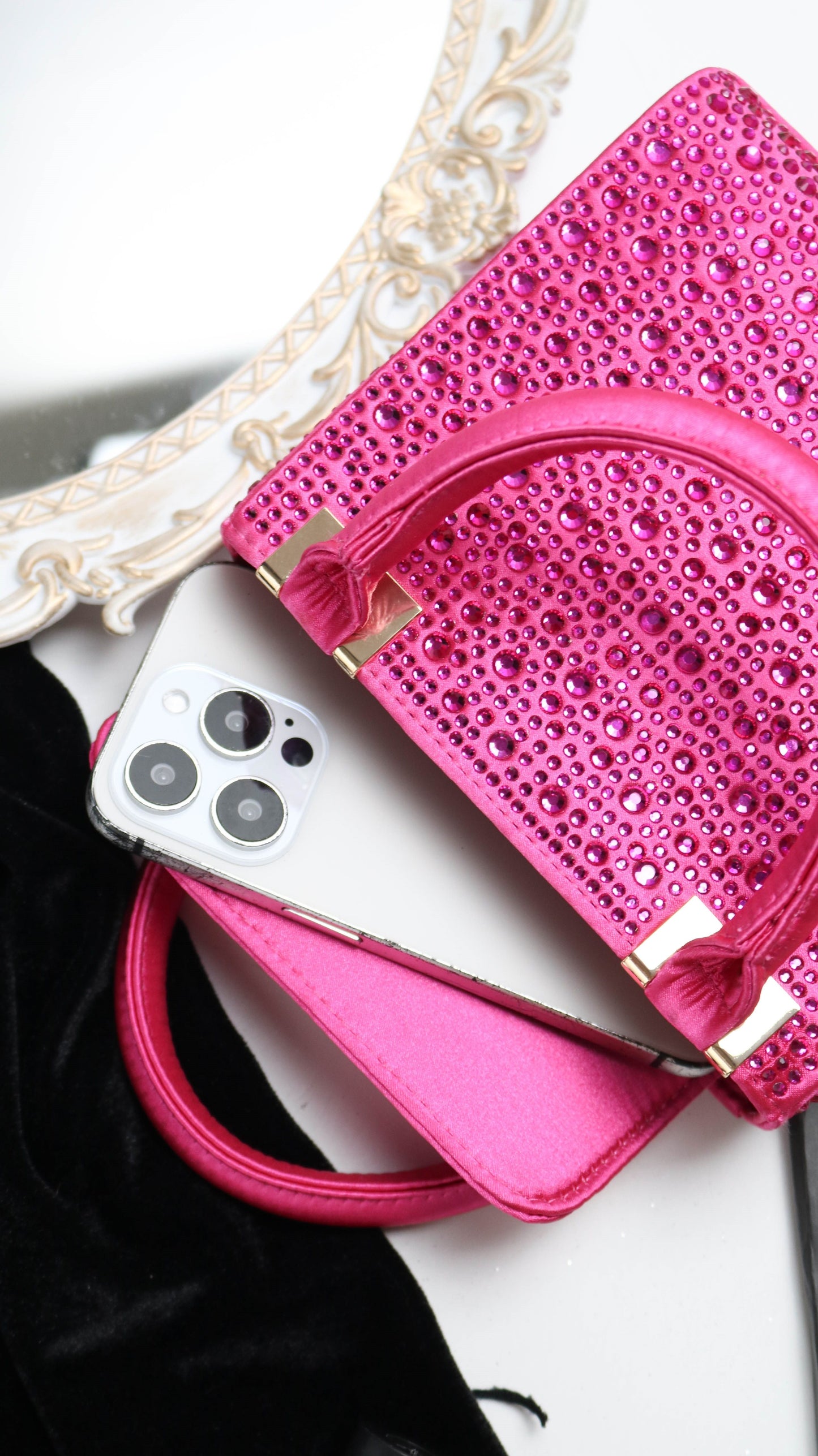 [Trending] Elegant Rhinestone Square Evening Clutch - Perfect for Weddings, Proms & Formal Events - Magenta with Polyester Lining