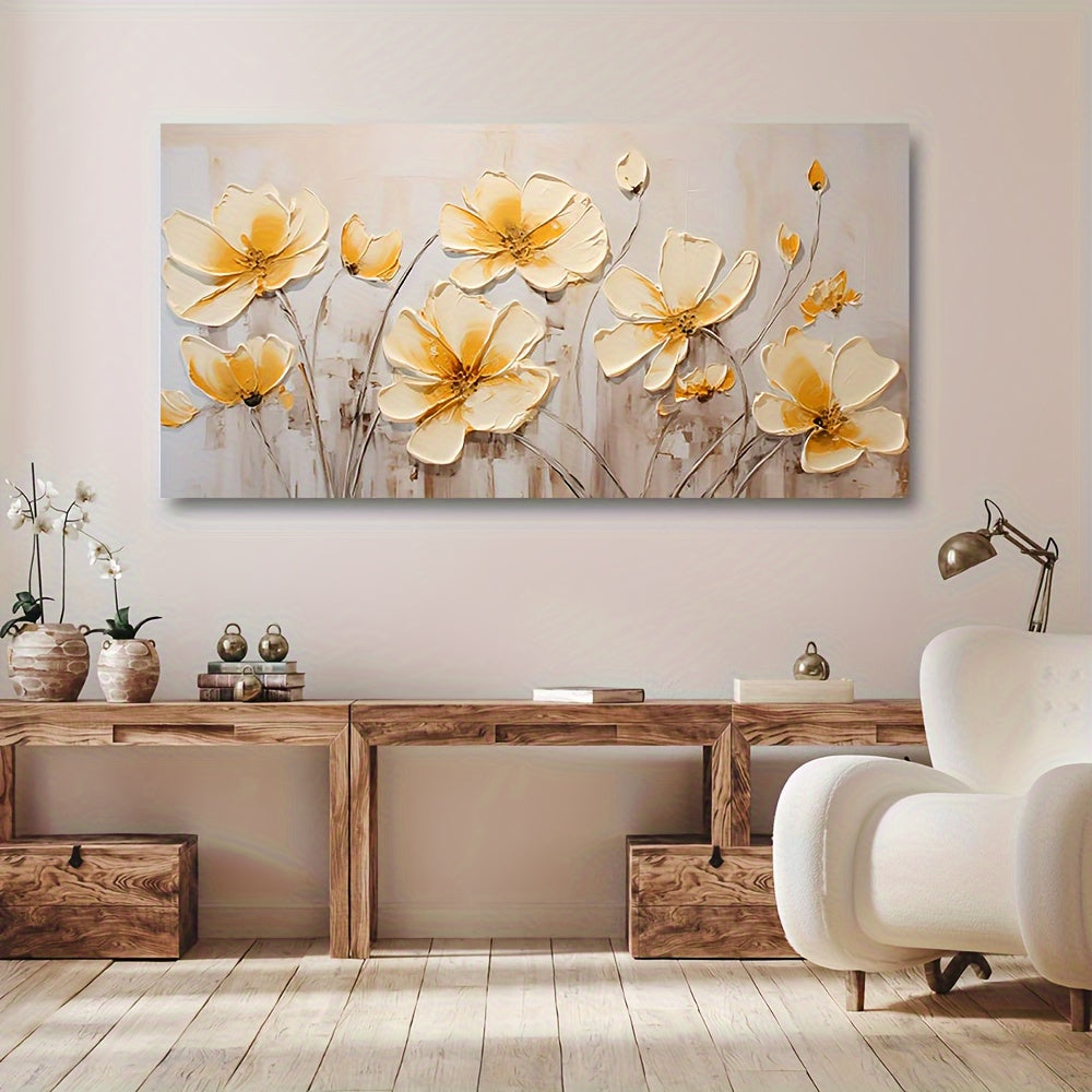 [Trending] Modern Abstract Floral Canvas Art Poster - Yellow Flower Wall Decor, Unframed 19.7x39.3" - Perfect for Bedroom, Living Room, or Hallway