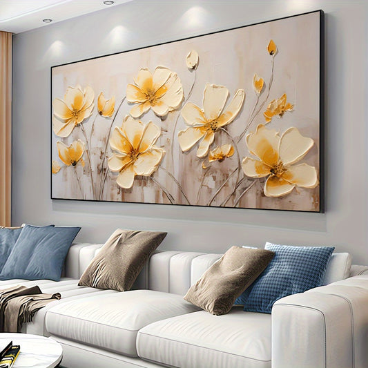 [Trending] Modern Abstract Floral Canvas Art Poster - Yellow Flower Wall Decor, Unframed 19.7x39.3" - Perfect for Bedroom, Living Room, or Hallway