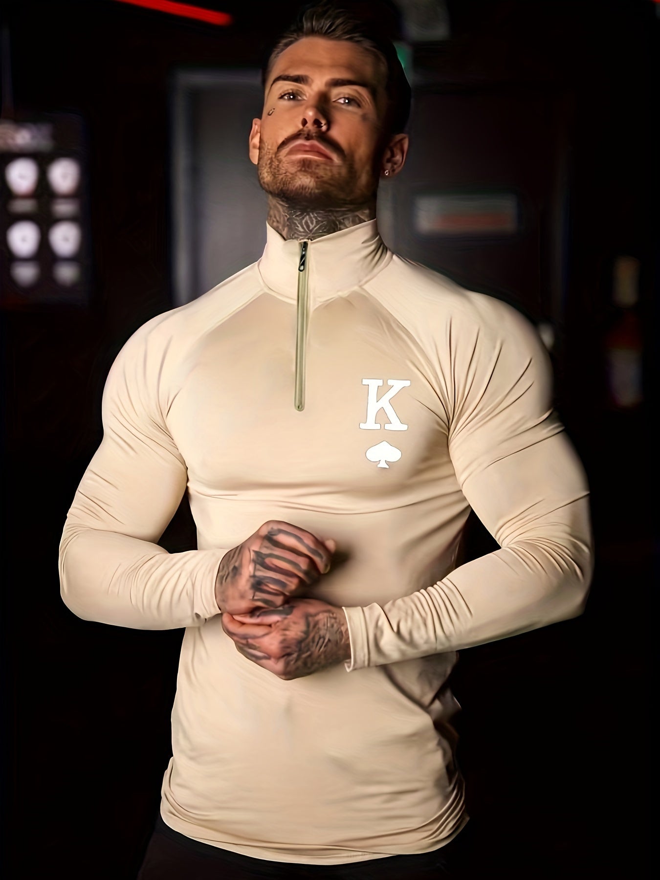 [Trending] Men's Athletic Long Sleeve Zip-Up Shirt - Stretchy, Breathable Polyester Blend for Running & Training