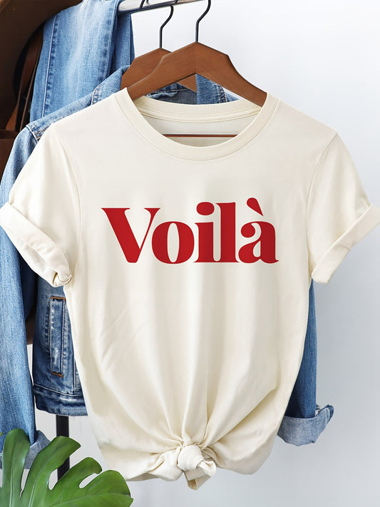 [Trending] Chic Letter Print Cotton T-Shirt for Women - Casual Crew Neck, Short Sleeve Top, Machine Washable